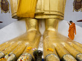 Thailand  Wat Indrawiharn  Monk Praying at Giant Buddha's Feet  Bangkok