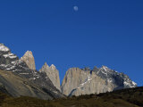 Moon over the Towers of Paine from Camping Torres