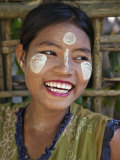 Burma  Kaladan River  A Rakhine Woman with Thanakha  a Popular Local Sun Cream  Myanmar