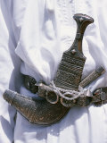 Omani Men Wear Traditional Long White Robes  Ceremonial Khanjar on Al Jabal Al Akhdar