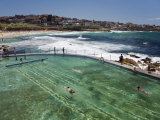 Swimmers Do Laps at Ocean Filled Pools Flanking the Sea at Sydney's Bronte Beach  Australia