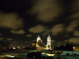 Puebla Cathedral's Illuminated Towers Rise Above the Historic Centre of the City at Night