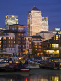 London  Tower Hamlets  Limehouse Basin with Canary Wharf Buildings in Background  England