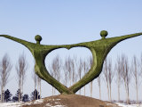 Northeast China  Harbin City  Modern Art Sculpture Statue of People Holding Hands in Heart Shape