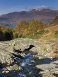 Ashness Bridge and Skiddaw Mountain Range  Lake District  Cumbria  England