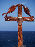 Easter Island  Wooden Cross Combining Christian Crucifix with Carved Emblems of Fish