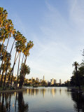 California  Los Angeles  Downtown District Skyscrapers Behind Echo Park Lake  USA