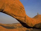 Spitzkoppe Mountain  Namib Desert  the Rock Arch at Sunset  Tourist Climbing Along Ridge  Namibia