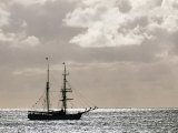 Sailing Ship Anchored in Front of Hanga Roa  Easter Island's Main Settlement