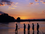 South Luangwa National Park  Walking Safari Crosses Kapamba River at Sunset  Zambia