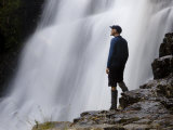 Hiker Enjoys Fergusson Falls on the Overland Track  Tasmania