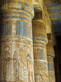 Painted Sunken Relief Carving Adorns Columns in the Mortuary Temple of Ramses Iii on the West Bank 