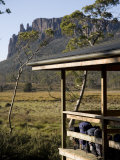 Backpacks Lined Up on the Balcony of New Pelion Hut on the Overland Track