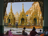 Burma  Yangon  Devout Buddhists Pray at the Shwedagon Golden Temple  Myanmar