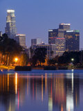 California  Los Angeles  Downtown District Skyscrapers Behind Echo Park Lake  USA