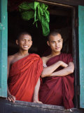 Novice Monk with Food Bowl and Utensils at Pathain Monastery  Sittwe  Burma  Myanmar