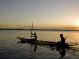 Bahia  Barra De Serinhaem  Fishermen Returning to Shore at Sunset in Thier Dug Out Canoe  Brazil