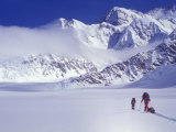 Climbers Ski Up the Kahiltna Glacier Towards Mount Mckinley