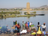 Bamako  Dyeing and Rinsing Cotton Cloth on the Bank of the Niger River Near Bamako  Mali