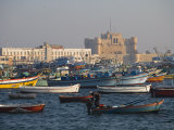 Colourful Fishing Boats in Eastern Harbour in Front of Citadel of Quatbai  Alexandria  Egypt