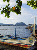 Colourful Banka Fishing Boats  Lake Taal  Taal Volcano in Back  Luzon  Talisay  Philippines