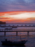 Camamu Bay  Island of Tinhare  Sunset over Jetty and Boats  Village of Morro De Sao Paulo  Brazil