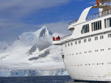 Mountains of Livingstone Range at Stern of Mv Discovery During Landing at Half Moon Bay  Antarctica