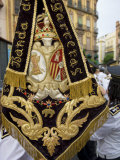 Andalucia  Seville  the Flag of the Band of One of Seville's Catholic Brotherhoods  Spain