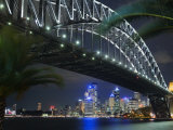 New South Wales  Sydney  Palm Trees Frame the Sydney Harbour Bridge and Skyline of Central Sydney  