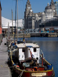 Albert Dock  with View of the Three Graces Behind  Liverpool  Merseyside