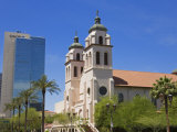 St Mary's Basilica and Chase Tower  Phoenix  Arizona  United States of America  North America