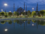 Blue Mosque in Evening  Reflected in Pond  Sultanahmet Square  Istanbul  Turkey  Europe