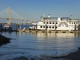 Tour Boat and Arthur Ravenel Jr Bridge  Liberty Square  Charleston  South Carolina