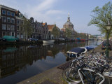 Canal View Looking Towards Mare Church  Leiden  Netherlands  Europe