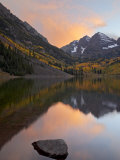 Maroon Bells with Fall Colors During a Clearing Storm in the Evening  White River National Forest