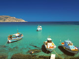 Fishiing Boats and Man Snorkelling at Anopi Beach  Karpathos  Dodecanese  Greek Islands  Greece