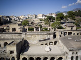 View over the Ecolano Excavations with Mount Vesuvius in the Background  Herculaneum  Campania