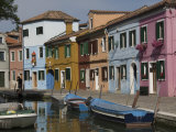 Pastel Coloured Houses by a Canal in Burano  Venetian Lagoon  Venice  Veneto  Italy  Europe