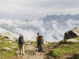 Hikers Above Chamonix Valley  Rhone Alps  France  Europe