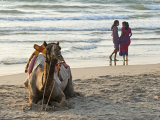 Two Girls on Beach at Dusk  Camel Waiting  Ganpatipule  Karnataka  India  Asia
