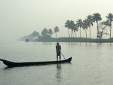 Canoe at Dawn on Backwaters  Alleppey District  Kerala  India  Asia
