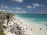 Tulum Beach  with El Castillo at the Mayan Ruins of Tulum in the Background
