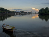 Sampan Ferry on the Sarawak River in the Centre of Kuching City at Sunset  Sarawakn Borneo
