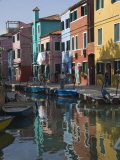 Pastel Coloured Houses Reflected in a Canal  Burano  Venetian Lagoon  Venice  Veneto