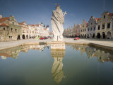 Statue of Saint and Fountain  Renaissance Buildings at Zachariase Z Hradce Square  Telc