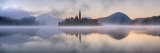 Lake Bled at Dawn with Bled Island and Assumption of Mary's Pilgrimage Church  Bled