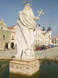 Statue of Saint and Fountain  Renaissance Buildings at Zachariase Z Hradce Square  Telc