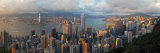 Panoramic View with the Illuminated Skyline of Central Below the Peak  Seen from Victoria Peak