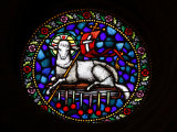Stained Glass Window of Christ the Lamb in St Matthias Church  Budapest  Hungary  Europe