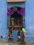 Window Adorned for Holy Week Procession  Antigua  Guatemala  Central America